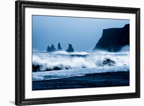 Crashing waves on Black Sand Beach, Iceland, Polar Regions-John Alexander-Framed Photographic Print