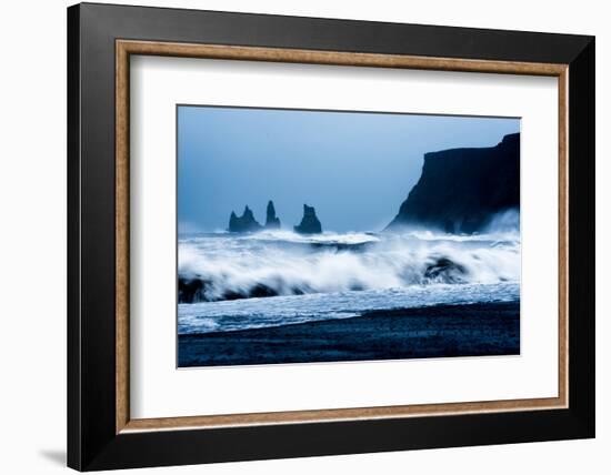 Crashing waves on Black Sand Beach, Iceland, Polar Regions-John Alexander-Framed Photographic Print