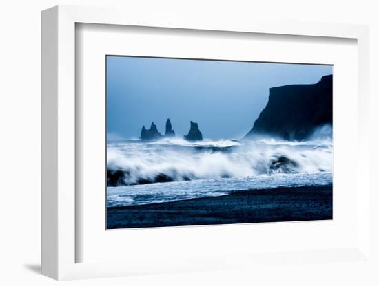 Crashing waves on Black Sand Beach, Iceland, Polar Regions-John Alexander-Framed Photographic Print