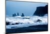Crashing waves on Black Sand Beach, Iceland, Polar Regions-John Alexander-Mounted Photographic Print