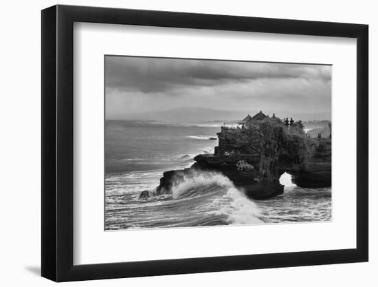 Crashing waves on the lava rock shoreline of Tanah Lot Temple, Bali, Indonesia-Greg Johnston-Framed Photographic Print