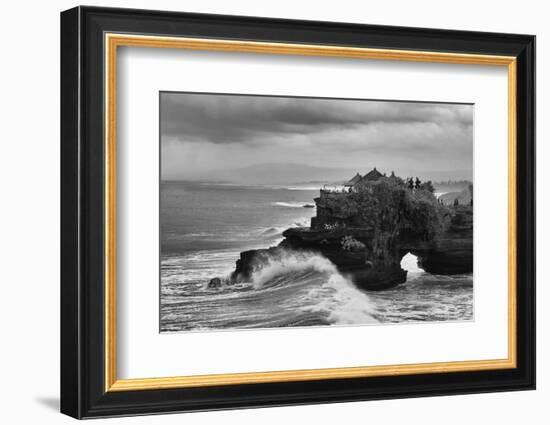 Crashing waves on the lava rock shoreline of Tanah Lot Temple, Bali, Indonesia-Greg Johnston-Framed Photographic Print