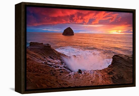 Crashing Waves Sunset-Lantern Press-Framed Stretched Canvas