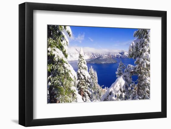 Crater Lake and Wizard Island in Winter, Crater Lake National Park, Oregon, Usa-Russ Bishop-Framed Photographic Print