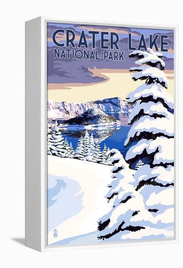 Crater Lake National Park, Oregon - Winter Scene-Lantern Press-Framed Stretched Canvas