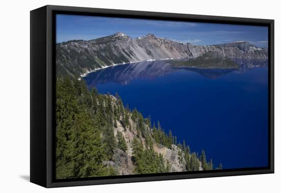 Crater Lake Showing Wizard Island (Volcanic Cone)-null-Framed Premier Image Canvas