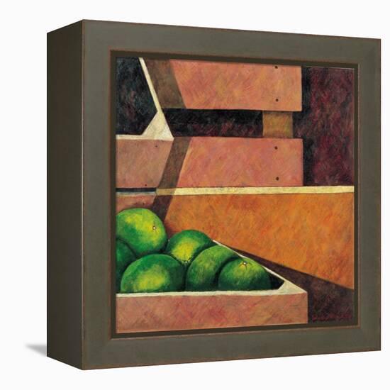 Crates with Green Oranges, 1999-Pedro Diego Alvarado-Framed Premier Image Canvas