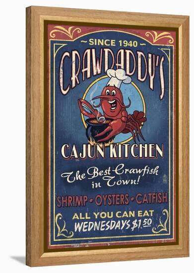 Crawfish - Vintage Sign-Lantern Press-Framed Stretched Canvas