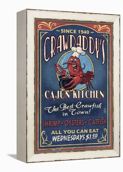 Crawfish - Vintage Sign-Lantern Press-Framed Stretched Canvas