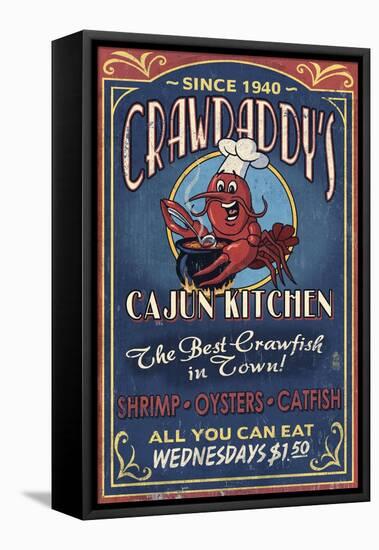 Crawfish - Vintage Sign-Lantern Press-Framed Stretched Canvas