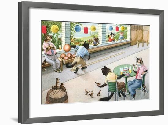 Crazy Cats at Bowling Alley-null-Framed Art Print