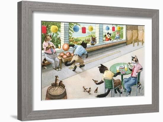 Crazy Cats at Bowling Alley-null-Framed Art Print