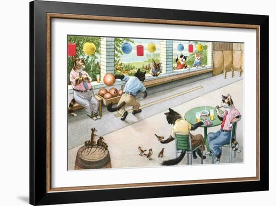 Crazy Cats at Bowling Alley-null-Framed Art Print