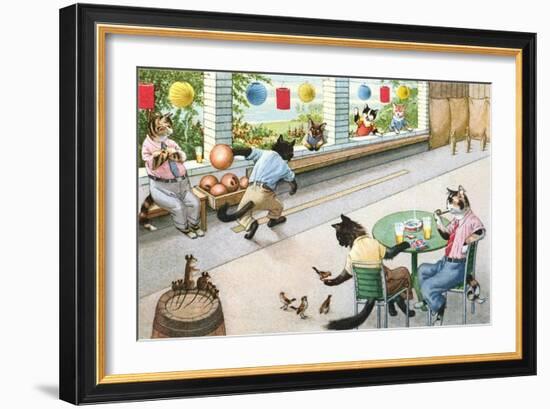 Crazy Cats at Bowling Alley-null-Framed Art Print