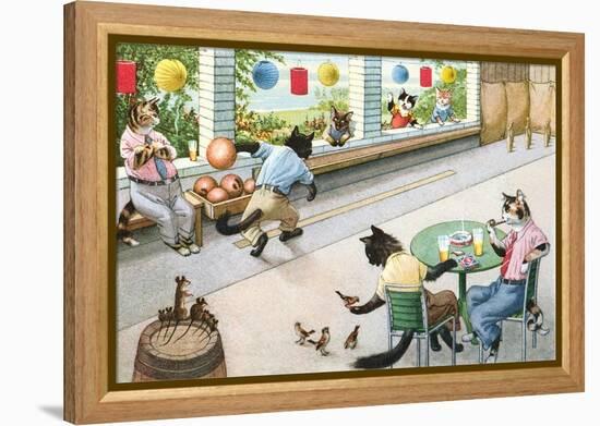 Crazy Cats at Bowling Alley-null-Framed Stretched Canvas