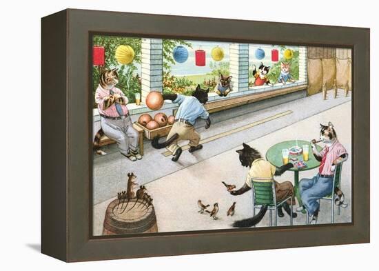 Crazy Cats at Bowling Alley-null-Framed Stretched Canvas