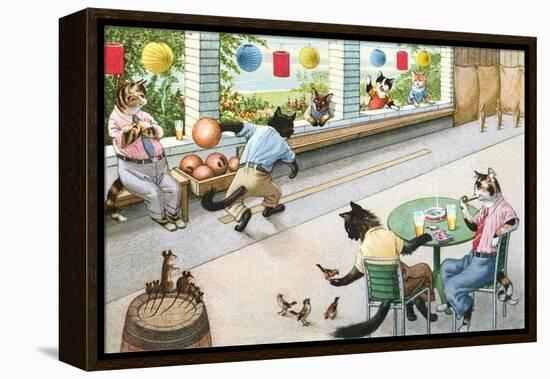 Crazy Cats at Bowling Alley-null-Framed Stretched Canvas