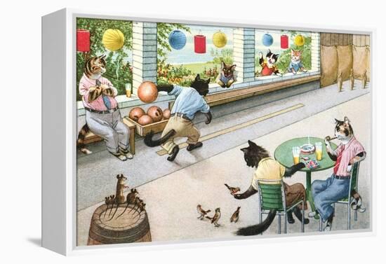 Crazy Cats at Bowling Alley-null-Framed Stretched Canvas