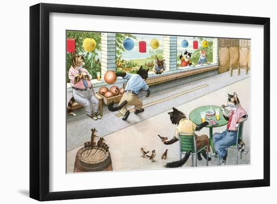 Crazy Cats at Bowling Alley-null-Framed Premium Giclee Print