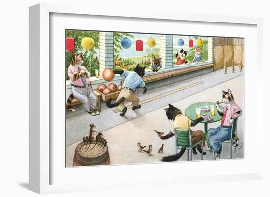 Crazy Cats at Bowling Alley-null-Framed Premium Giclee Print