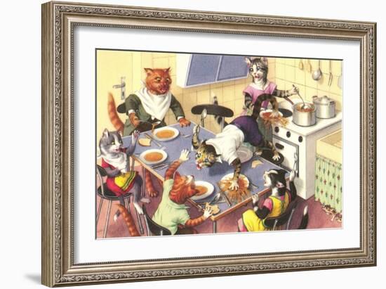 Crazy Cats at Dinner-null-Framed Art Print