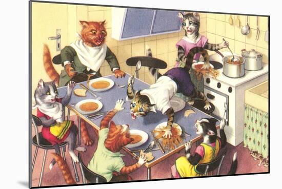 Crazy Cats at Dinner-null-Mounted Art Print