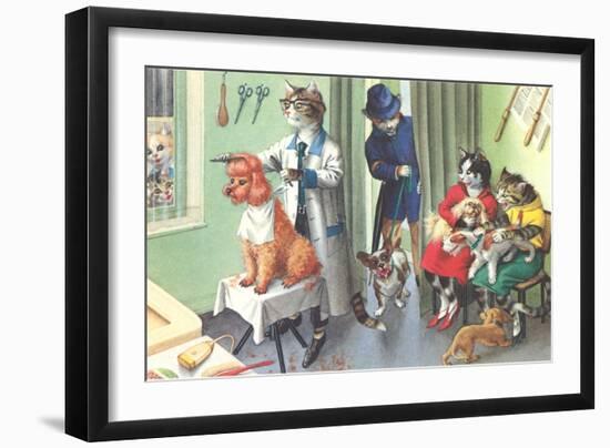 Crazy Cats at the Dog Groomer-null-Framed Art Print