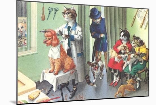 Crazy Cats at the Dog Groomer-null-Mounted Art Print