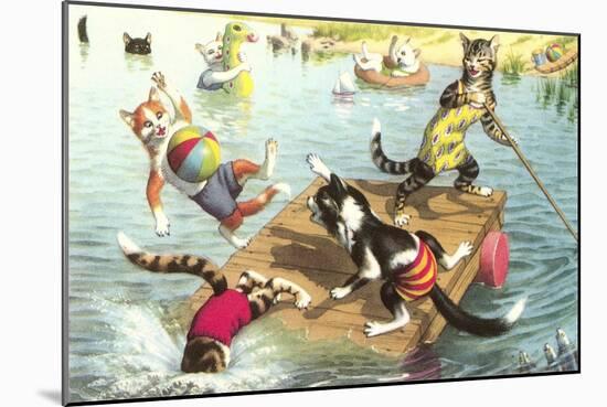 Crazy Cats at the Lake-null-Mounted Art Print