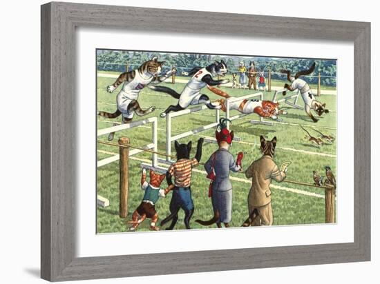 Crazy Cats at the Track Meet-null-Framed Art Print