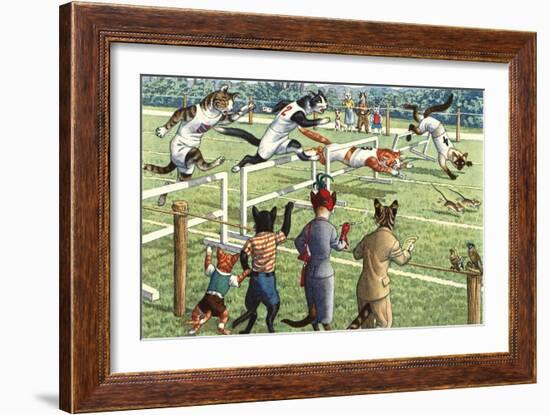 Crazy Cats at the Track Meet-null-Framed Art Print