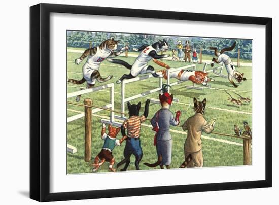 Crazy Cats at the Track Meet-null-Framed Art Print