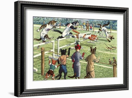 Crazy Cats at the Track Meet-null-Framed Art Print