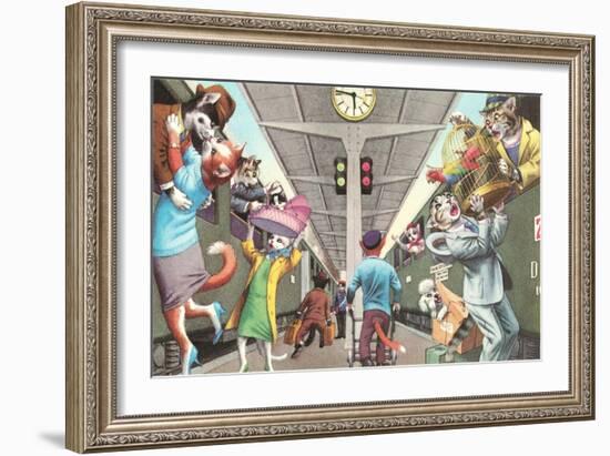 Crazy Cats Boarding the Train-null-Framed Art Print