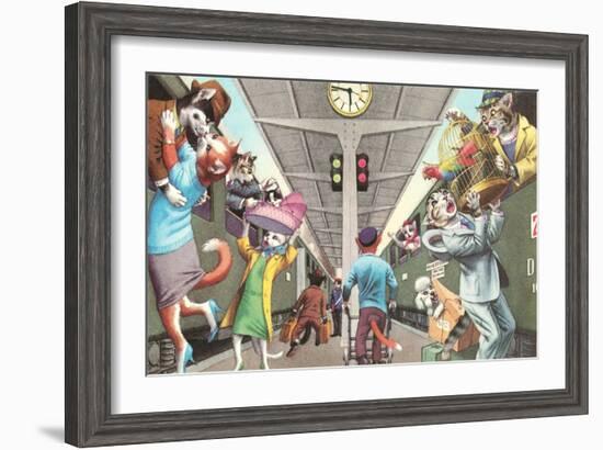 Crazy Cats Boarding the Train-null-Framed Art Print