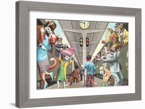 Crazy Cats Boarding the Train-null-Framed Art Print