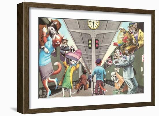 Crazy Cats Boarding the Train-null-Framed Art Print