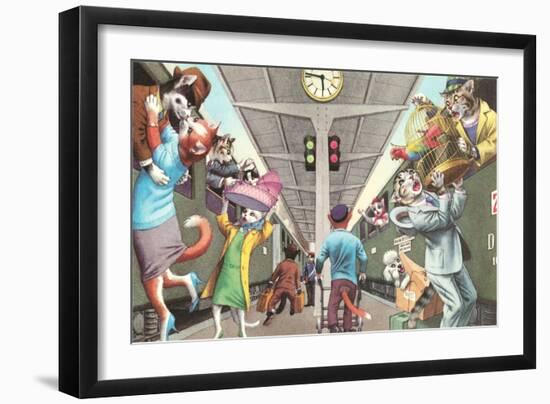 Crazy Cats Boarding the Train-null-Framed Art Print