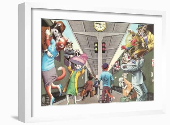 Crazy Cats Boarding the Train-null-Framed Art Print