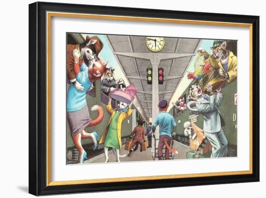 Crazy Cats Boarding the Train-null-Framed Art Print