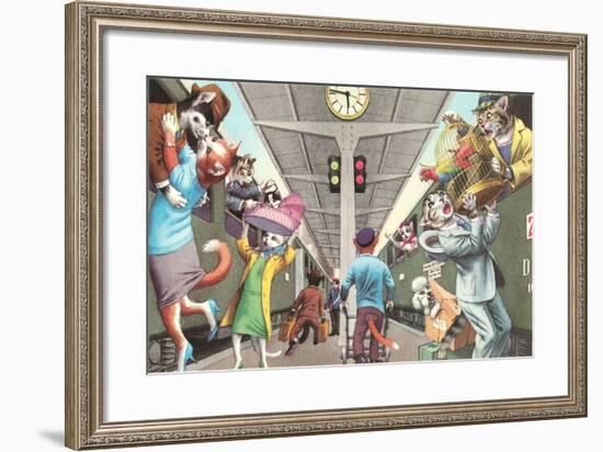 Crazy Cats Boarding the Train-null-Framed Art Print