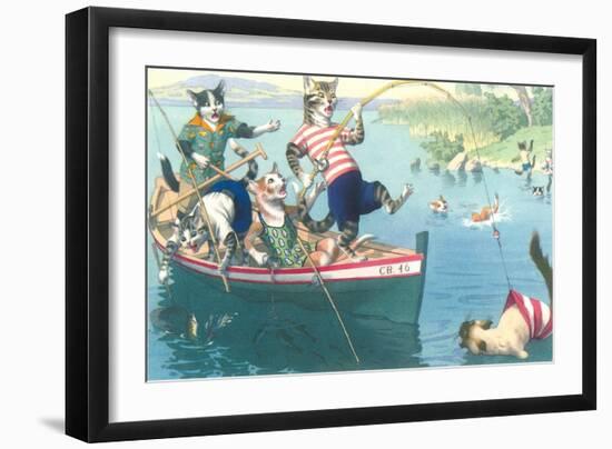 Crazy Cats Fishing-null-Framed Art Print