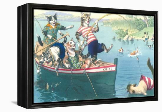 Crazy Cats Fishing-null-Framed Stretched Canvas