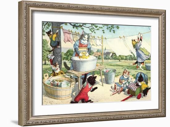 Crazy Cats Hanging Up Laundry-null-Framed Art Print