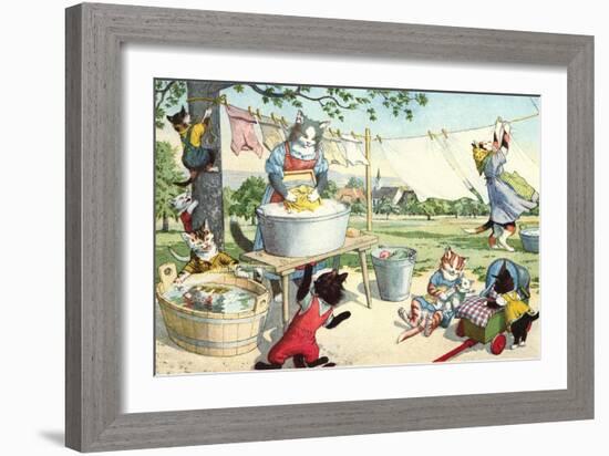 Crazy Cats Hanging Up Laundry-null-Framed Art Print