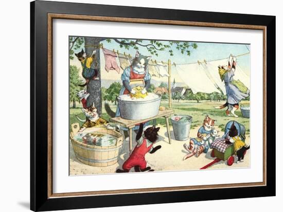 Crazy Cats Hanging Up Laundry-null-Framed Art Print