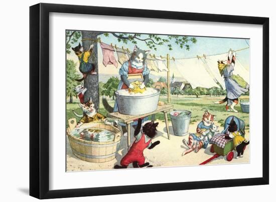 Crazy Cats Hanging Up Laundry-null-Framed Art Print