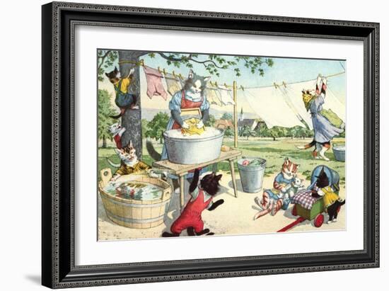 Crazy Cats Hanging Up Laundry-null-Framed Art Print