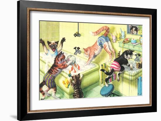 Crazy Cats in Bathtub-null-Framed Art Print