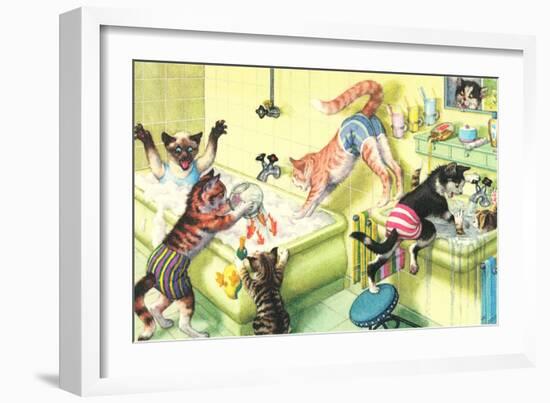 Crazy Cats in Bathtub-null-Framed Art Print